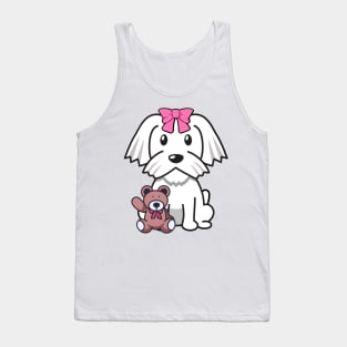 Cute white dog is holding a teddy bear Tank Top